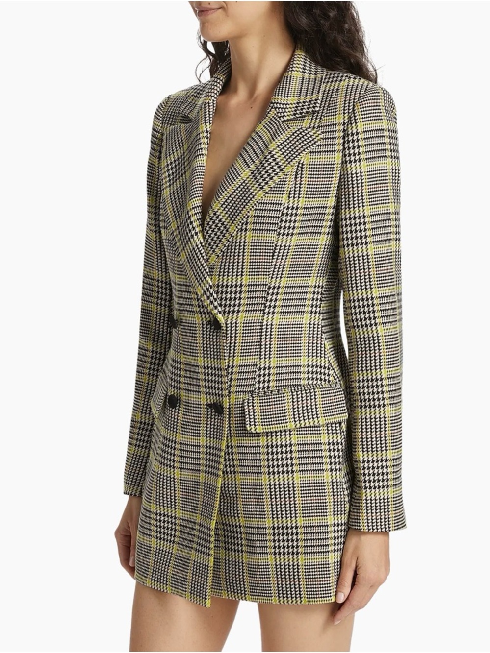 Line & Dot Gabbie Double-Breasted Plaid Blazer Dress in Yellow and Black - Picture 3 of 5